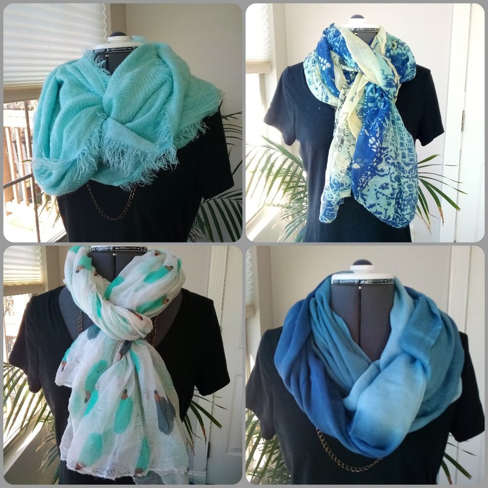 Set of 4 Cute Imperfect Scarves Blue Hues